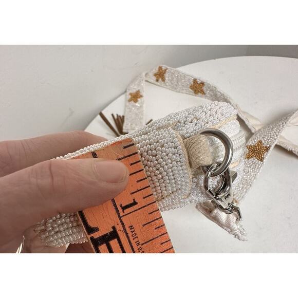 Beaded White Gold Star Crossbody Handbag Purse Rockstar Removeable Strap Bridal - Picture 15 of 16